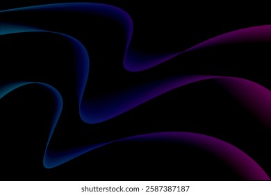 dark background with three abstract waves blue to pink gradient, technology background