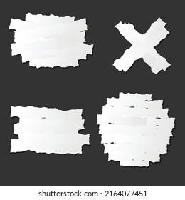 Dark background with torn paper ripped pieces stickers different forms