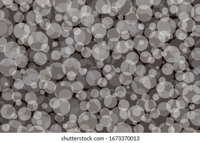 Dark background from translucent circles of light gray and white. Bokeh, vector illustration, monochrome.

