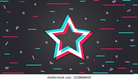 Dark background with a tricolor star in the center. Glitch background. Vector illustration