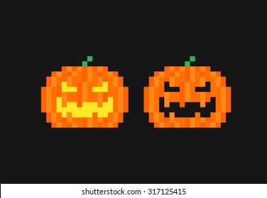 Fondo oscuro con calabazas de arte de dos píxeles