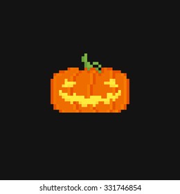 Dark background with two pixel art pumpkins