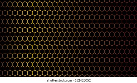 Dark Background Vector. Honeycomb, Hexagon, Black, Gold Color.