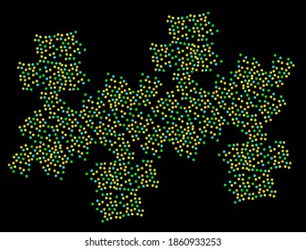 Dark background vector illustration with small dots and colorful light.