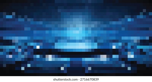 Un fondo oscuro con efectos de glitch digital azul vibrante y rayas de luz Horizontal, creando una sensación futurista y tecnológica.