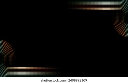 dark background, Vibrant Curves Abstract Gradient Design. Dynamic Flow with Colorful border Lines. Modern Abstract frames Green, Yellow, and Orange striped. Fluid Motion Gradient Lines on Black

