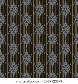 Dark background wallpaper. Damask seamless, vintage. Color image. Retro style template for your design: wallpaper, fabric, festive packaging. Vector image
