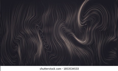 Dark background with wavy and curled lines. Vector hair or wood texture