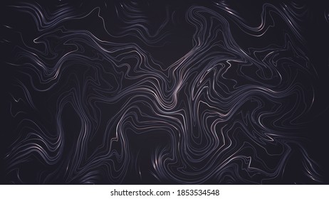 Dark background with wavy and curved golden lines. Vector relief or wood texture