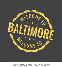 Fondo oscuro Bienvenido al sello circular sucio amarillo de Baltimore