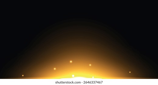 fundo escuro, que gradualmente se transforma em uma luz dourada brilhante na parte inferior com pequenos pontos de luz semelhantes a estrelas espalhadas acima do brilho dourado, criando uma atmosfera de espaço ou nascer do sol.