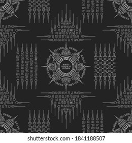 Dark background with white abstract symbols seamless pattern