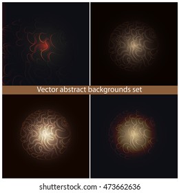 Dark backgrounds collection of fiery red and orange waves. Colorful vector abstract 3d textures set . Wavy wallpaper for decor and design.
