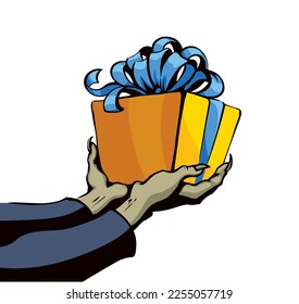 La mano da un regalo. Dibujo de vectores