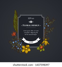 Dark badge design with juniper, hypericum, turmeric