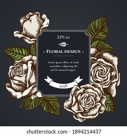 Dark badge design with roses