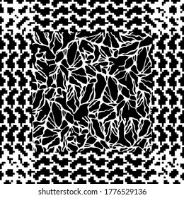 Huella de bandana oscura. Patrón de contraste con los correctores y los elementos caóticos. Colección de moda masculina.
