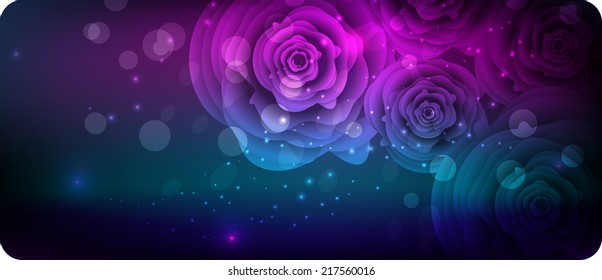 Dark banner with abstract glowing roses