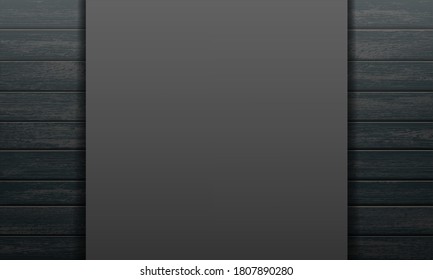 Dark banner with copy space on a black wooden background. Blank template for advertising. Vector illustration