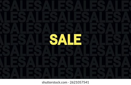 Dark banner with discount message. Word SALE highlighted in bold yellow. Perfect for online shop promotions and special offers. Vector illustration.