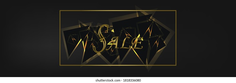 dark banner, with golden frame and golden lines.  banner for sales.  vector illustration