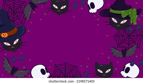 Cartel oscuro con gatos de Hallowen. Arte vectorial