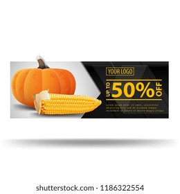 Dark banner with pumpkin and ear of corn
