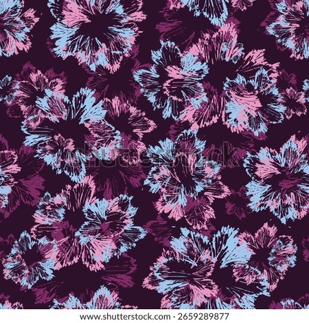 Dark base all over abstract flower seamless printable pattern. Chic, trendy, modern floral pattern idea for textile, home decor, banner, gift wrap, carpet and rugs, background, scarf, kerchiefs, paper
