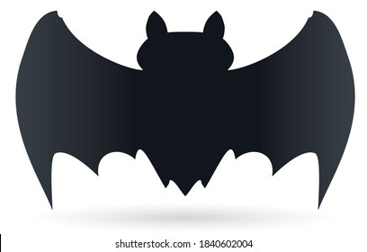 Dark bat silhouette with spread wings, isolated over white background.