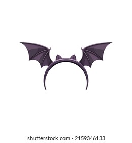 Dark Bat Wings Halloween Creepy Headband Isolated Icon. Vector Head Hoop With Bat Mouse Ears, Hair Band Party Costume Element, Spooky Masquerade Accessory. Funny Childish Decor On Halloween Party