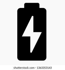 Dark battery symbol with charging. Vector icon.