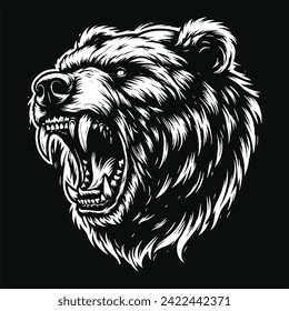 Dark Bear Beast Animal With Fangs Art Grunge Vintage Style illustration for mech and clothing