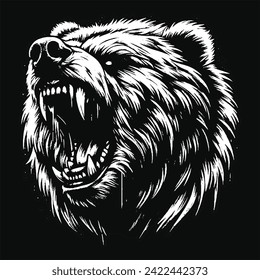 Dark Bear Beast Animal With Fangs Art Grunge Vintage Style illustration for mech and clothing