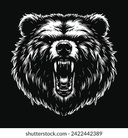 Dark Bear Beast Animal With Fangs Art Grunge Vintage Style illustration for mech and clothing