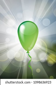dark beautiful spring abstract green natural sunny rays light background with green baloon