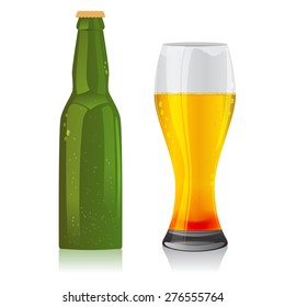 Dark Beer bottle and glass. Vector illustration. 