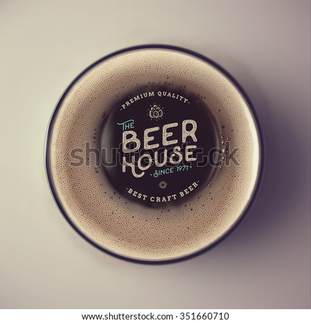 Dark beer cup, top view, beer house, eps 10