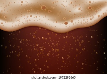 Dark beer foam and bubbles. Vector realistic background