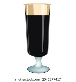 Dark beer with foam in a tall glass. Vector illustration