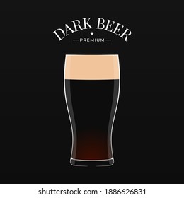 Dark beer logo. Glass of beer on black background