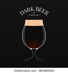 Dark beer logo. Glass of beer on black background