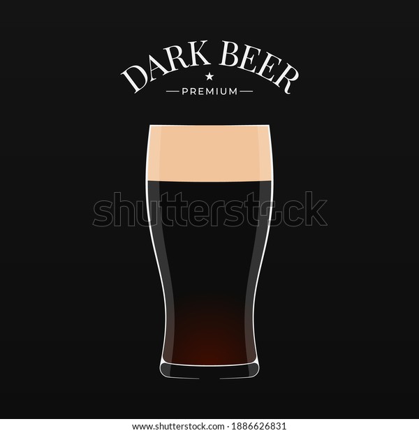 Dark beer\
logo. Glass of beer on black\
background