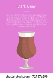 Dark beer poster with text and tulip glass of beverage in transparent cup vector illustration. Black light alcohol beverage on Oktoberfest festival