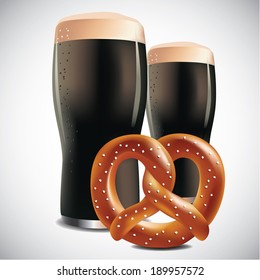 Dark beer with pretzel. EPS 10 vector, grouped for easy editing. No open shapes or paths.
