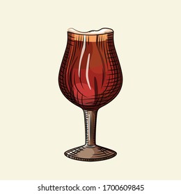 Dark beer stemmed glass vector illustration. Alcohol drink poster. Design for pub menu, cards, banner, prints, packaging. Engraving style.