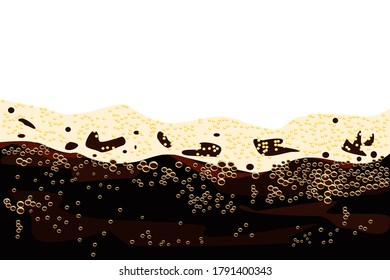 Dark beer texture. Background dark beer with foam and bubbles isolated on white background. Oktoberfest horizontal banner template. Cool beverage for restaurant menu design, ad and flyers.Stock vector