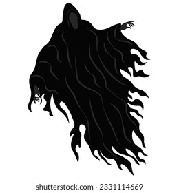 Dark being flies in the air. Scary ghost. Dementor. Vector illusration