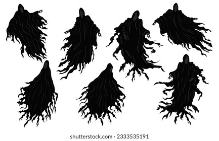 Dark being flies in the air. Set of Scary ghost. Dementor. Vector illusration