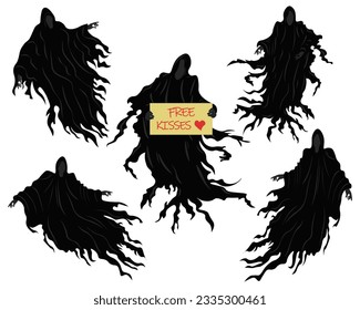 Dark being flies in the air. Set of Scary ghost. Dementor. Vector