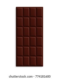 Dark bitter chocolate bar isolated on white background. Vector illustration.